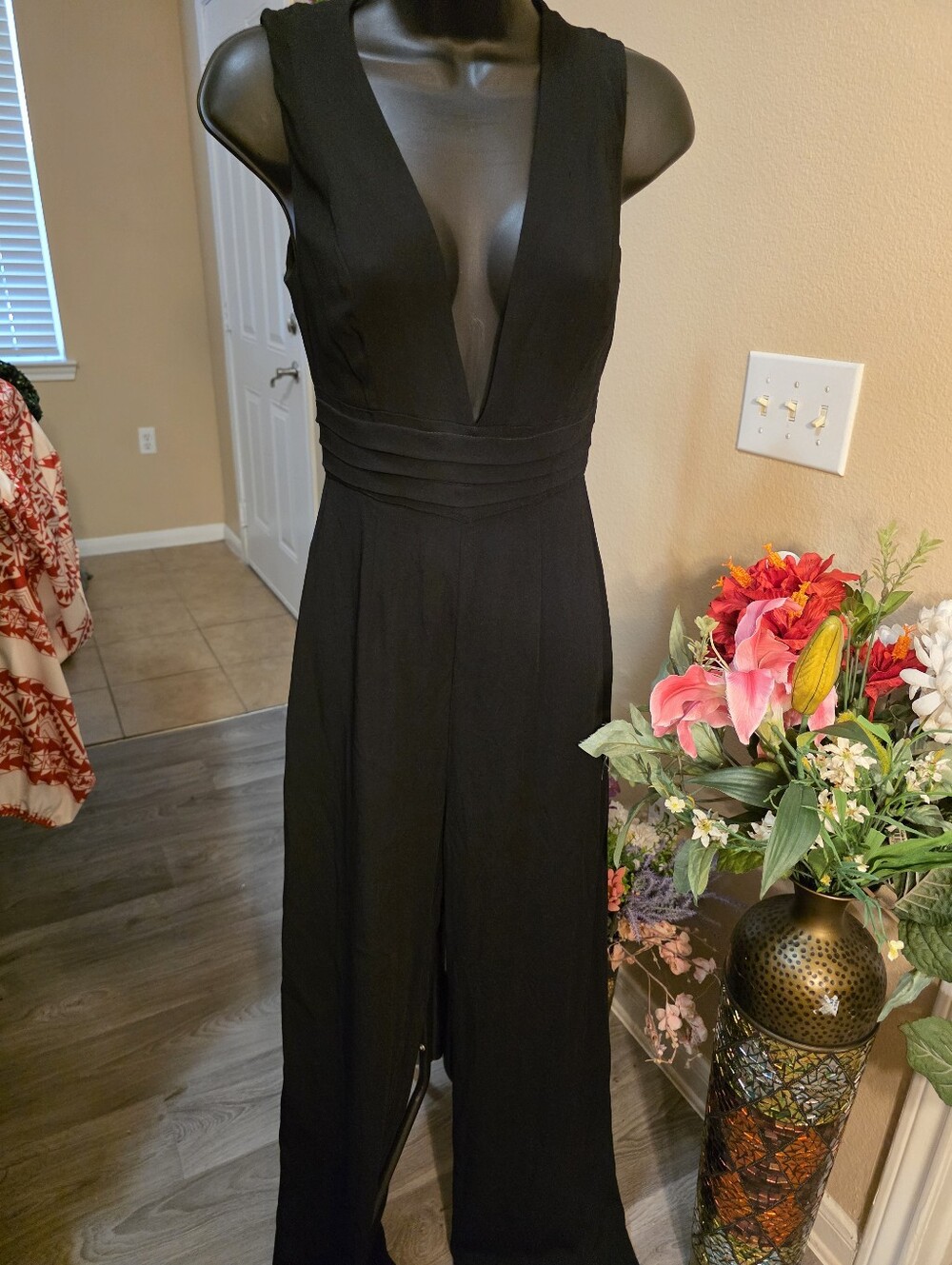 Kookai Black Deep V Wide-Leg Jumpsuit